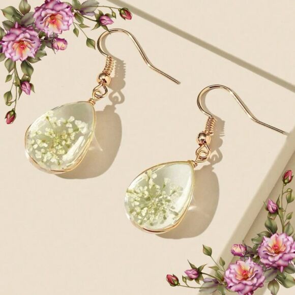 Flower Design Water Drop Earrings - Picture 13 of 13